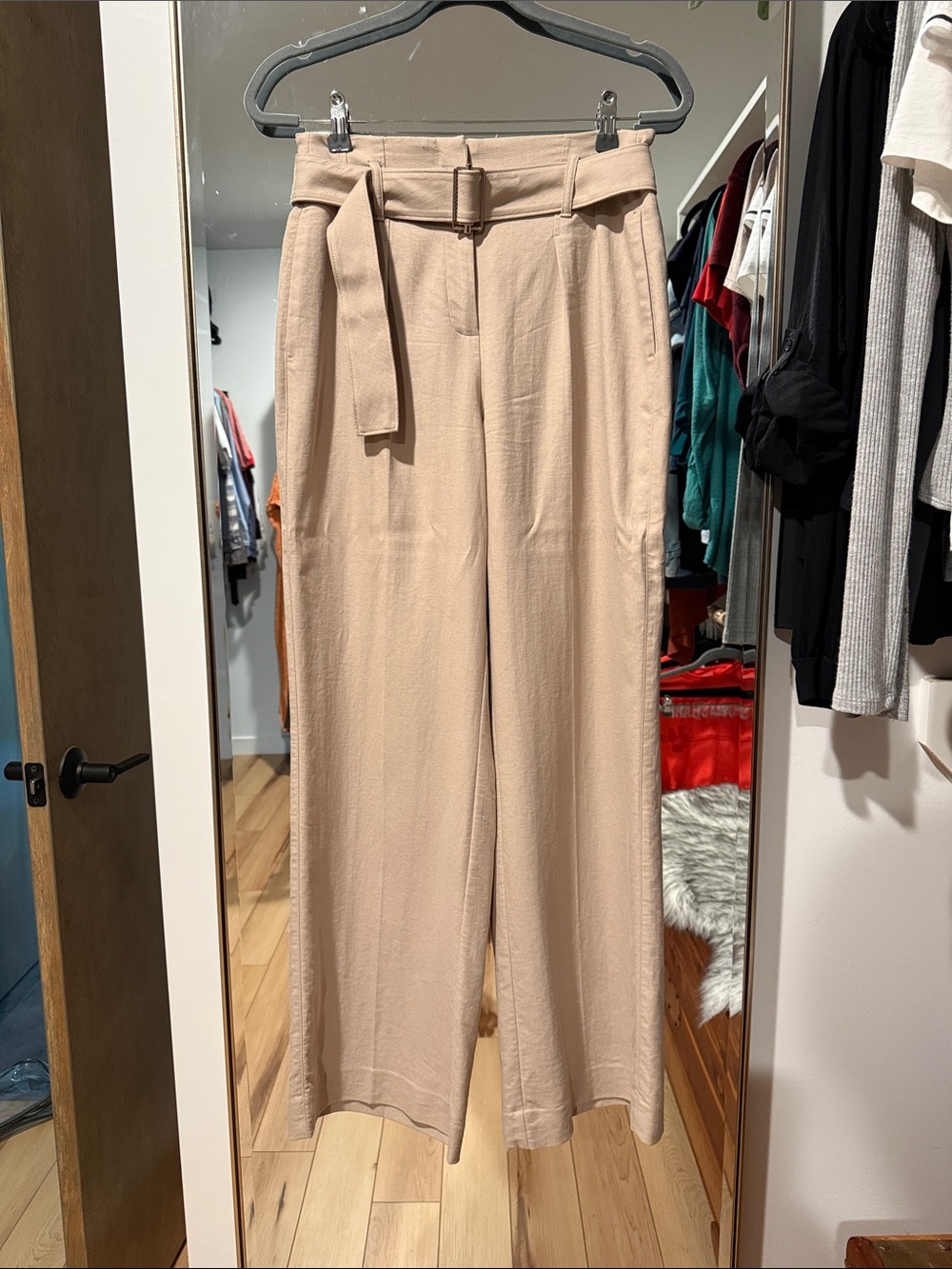 White House Black Market Khaki Wide-Leg Belted Pants